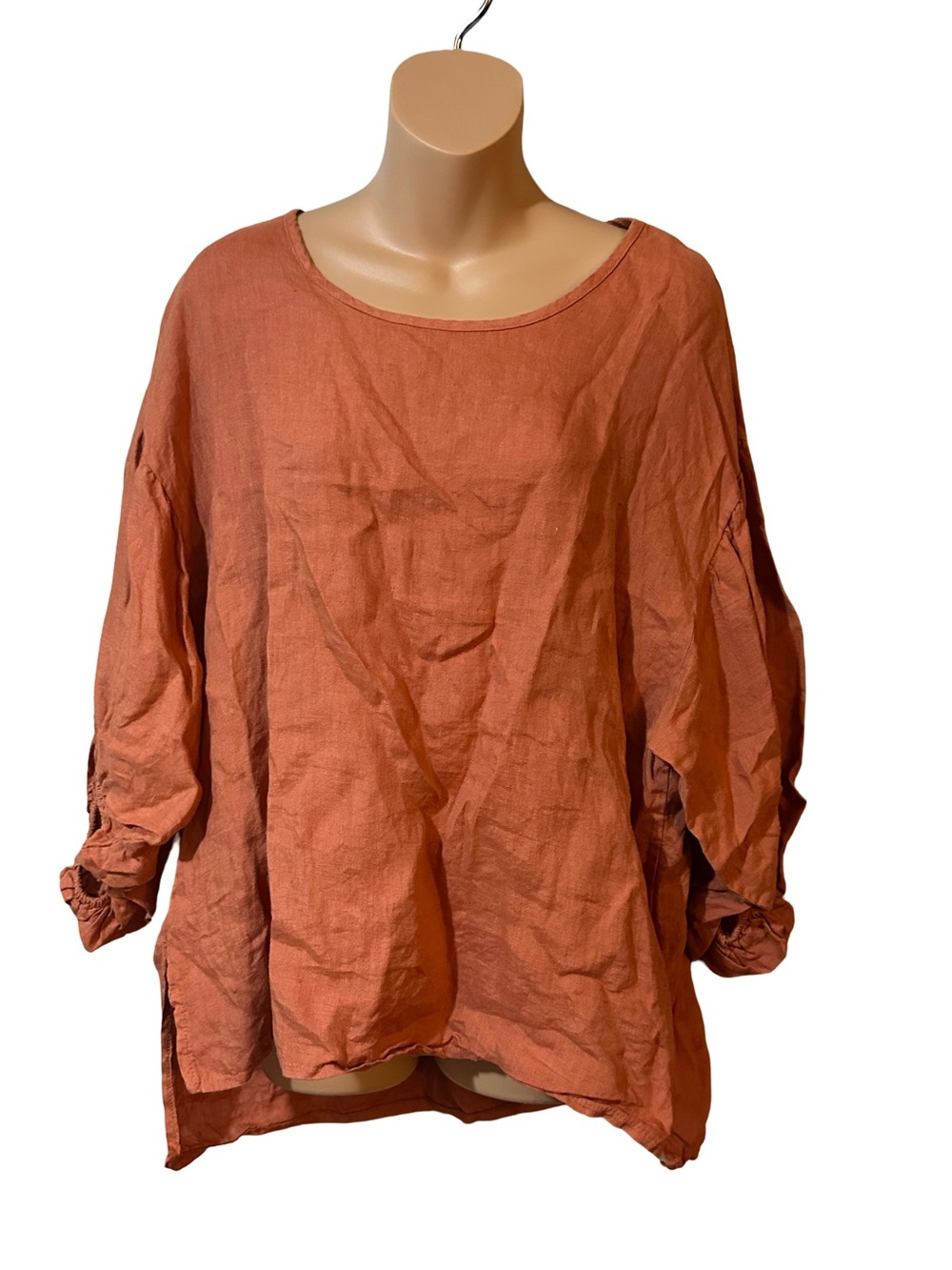Bellambra Made in Italy 100% Linen Blouse Rust Orange Oversized Tunic Top Boho